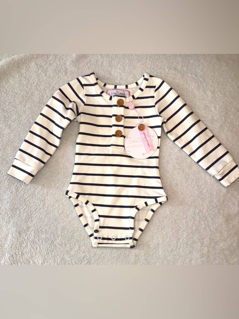 SweetHoney stripes Henley baby bodysuit, size 6 mos, NWT